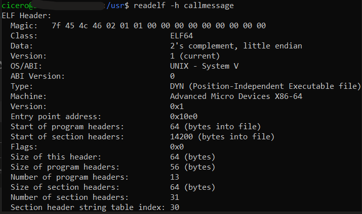 readelf command output